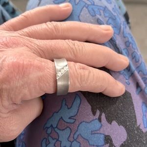 Mens brushed sterling silver cz ring euc sz 10.5